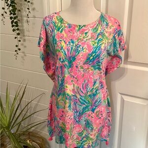 Lilly Pulitzer Pink Floral Print Women’s Short-Sleeve Top